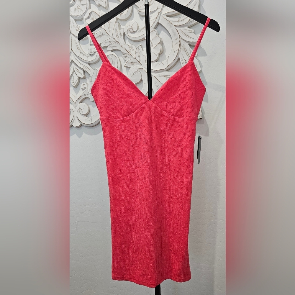 Volcom Vibrant Womens Coral/Salmon/Pink Textured Mini Slip Dress Sz Small (4/6)